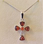 Sterling Silver Baltic Amber Pendant Necklace 8.5 grams with Gift Pouch
