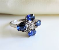 Stering Silver Sapphire and Diamond Ring New with Gift Box