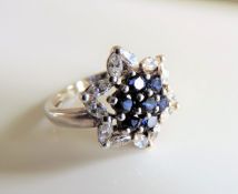 Sterling Silver Sapphire Cluster Ring New with Gift Pouch