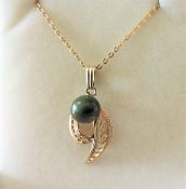 Gold on Silver Jade Pendant Necklace New with Gift Pouch