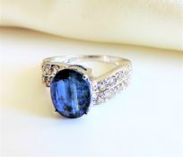 Sterling Silver 3.4ct Sapphire Ring New with Gift Box.