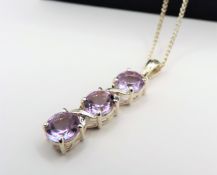 Sterling Silver 1.2cts Rose de France Amethyst Pendant Necklace New with Gift Pouch