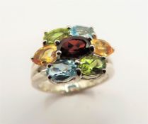 Sterling Silver 6ct Topaz, Citrine, Peridot & Garnet Ring New with Gift Pouch