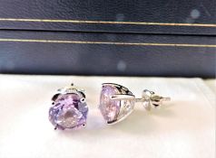Sterling Silver 3.5cts Rose de France Amethyst Stud Earrings New with Gift Pouch
