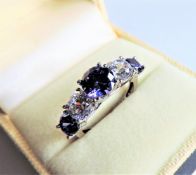 Sterling Silver Blue & White Zircon Ring New with Gift Pouch
