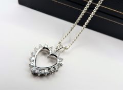 Sterling Silver White Zircon Heart Pendant Necklace New with Gift Pouch