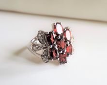 Sterling Silver 1.75 ct Garnet & Diamond Ring New with Gift Pouch