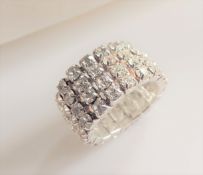 Sterling Silver 4 Row Expandable White Gemstone Ring New with Gift Pouch