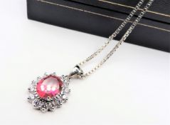 Sterling Silver 3ct Red & White Tourmaline Pendant Necklace New with Gift Pouch