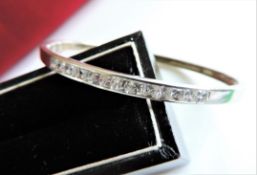 Sterling Silver White Zircon Channel Set Bangle New with a Gift Pouch