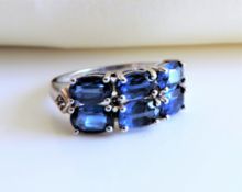 Sterling Silver 2ct Sapphire & Diamond Ring New with Gift Box.