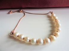 Rose Gold Cultured Pearl Bracelet New with Gift Pouch