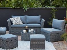 (P) 1x Bambrick Sofa Set RRP £800. Powder Coated Steel Frame. Hand Woven Synthetic Rattan. Toughen