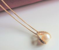 Gold on Sterling Silver Cultured Pendant Necklace New with Gift Pouch