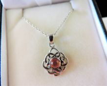 Sterling Silver Amber Pendant Necklace