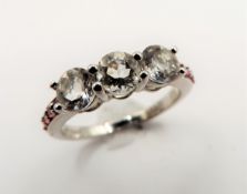 Sterling Silver Pink and White Topaz Ring New with Gift Pouch