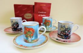 Goebel Artis 'Renoir' Hand Painted Demitasse Cup & Saucer Set of 4 New Boxed