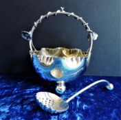 Antique Art Nouveau Silver Plate Preserve Dish & Spoon