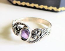 Vintage Style Sterling Silver Amethyst Set Ring