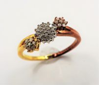 Diamond Floral Cluster Ring Gold on Sterling Silver New with Gift Box