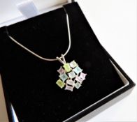 Sterling Silver Rainbow Multi Gemstone Necklace New with Gift Pouch