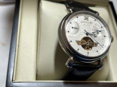 Grand Calendar Silver & Black Leather Automatic Men's Watch