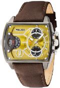 Police Scorpion Men's Quartz Watch with Green Dial Analogue Display and Brown Leather Strap 14698JS
