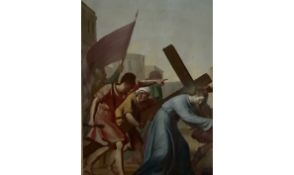 Large Early Wooden Framed Old Italian Oil Painting Religious Painting