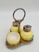 Antique EPNS Cruet Set With Yellow Glass Salt Pepper & Mustard Antique EPNS Cruet Set With Yellow