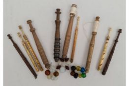 Antique Collection of 10 Lace Making Bobbins Some Bone.