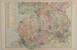 Antique Map 1899 G. W Bacon & Co . Lancashire Not Framed. Measures 35cm by 53cm Antique Map 1899
