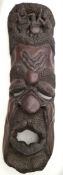 Antiques African Sculptured Wall Grotesque Face Mask 30 inches Tall Antiques African Sculptured Wall