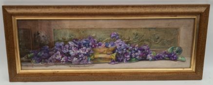 Antique Watercolour Painting Still Life With Violets Mary A Lowe Antique Watercolour Painting