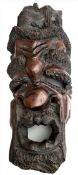 Antiques African Sculptured Wall Grotesque Face Mask 23 inches Tall Antiques African Sculptured Wall