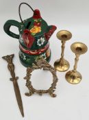 Vintage Brass Nude Risque Letter Opener 2 Brass Candle Sticks Brass Picture Frame Vintage Brass
