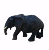 Mid 20th Century Hand Carved Ebonised Wooden African Elephant Mid 20th Century Hand Carved