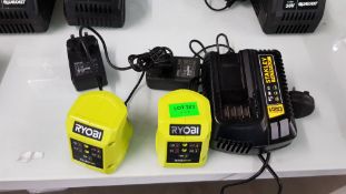 (11F) 2x Ryobi RC18115 Chargers. 1X Stanley Fatmax V20 Charger.