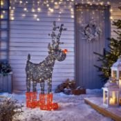 (6J) 4x Mixed Christmas Items. 1x Reindeer Spun Acrylic Silhouette Outdoor. 1x Reindeer LED Rattan