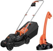 (P) 1x Black & Decker 32cm 1000W 10M Power Corded Lawnmower & Strimmer RRP £109.99.