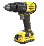 (2G) 1x Stanley Fatmax Hammer Drill SFMCD711 V20 18V RRPO £120. Lot Contains 1x Battery, 1x Charge