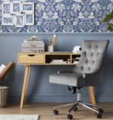 (2A) RRP £150. Cressida Chair Office Grey Velvet. SKU: 585276. Chrome Feet And Stem Give This Offic
