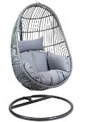 (5O) RRP £330 (When Complete). Charles Bentley Ratan Egg Shaped Hanging Chair With Cushions & Chain