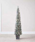 (P20) RRP £100. 6ft Slim Flocked Pre-lit Potted Christmas Tree. SKU: 568886. (H)180 x (W)45 x (D)45