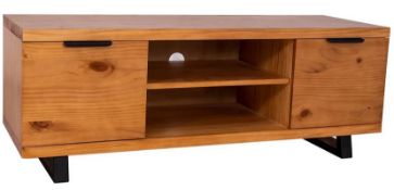 (P14) 1x Phoenix TV Unit. Pine Wood Cabinet Body. Black Metal Legs. SKU: 576291. RRP £200.00. (H)50