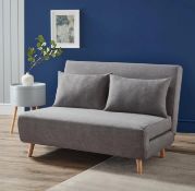(P) RRP £250. Freya Folding Sofa Bed Grey With 2x Cushions. Sofa : (H)80 x (W)120 x (D)90cm. Bed