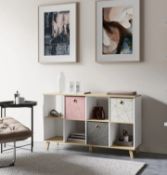 (P) RRP £80. Clever Cube 2x4 Storage Unit with Wooden Legs - White & Oak. SKU: 591005. (H)854 x (W)