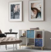 (P) RRP £85. Clever Cube 2x3 Storage Unit with Wooden Legs - White & Oak. SKU: 591004. (H)854 x (W)