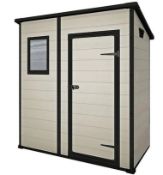 (P3) RRP £395. Keter Pent Manor 6 x 4ft Outdoor Garden Pent Storage Shed – Beige/Brown. A Convenien