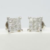 A pair of exceptional quality 18ct white gold invisible-set 2.00ct princess-cut diamond square ear s