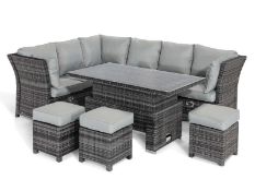 The Miami Rise & Fall Corner Sofa and Dining / CoffeeTable Set in Multi Grey Rattan